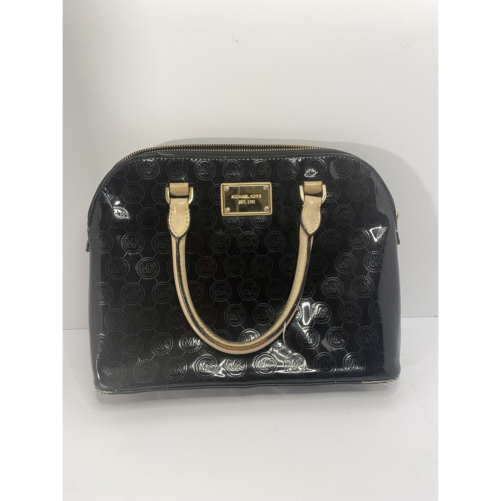 Michael Kors Satchel Bag Womens Medium Patent Leather Monogram Purse Handbag Tot